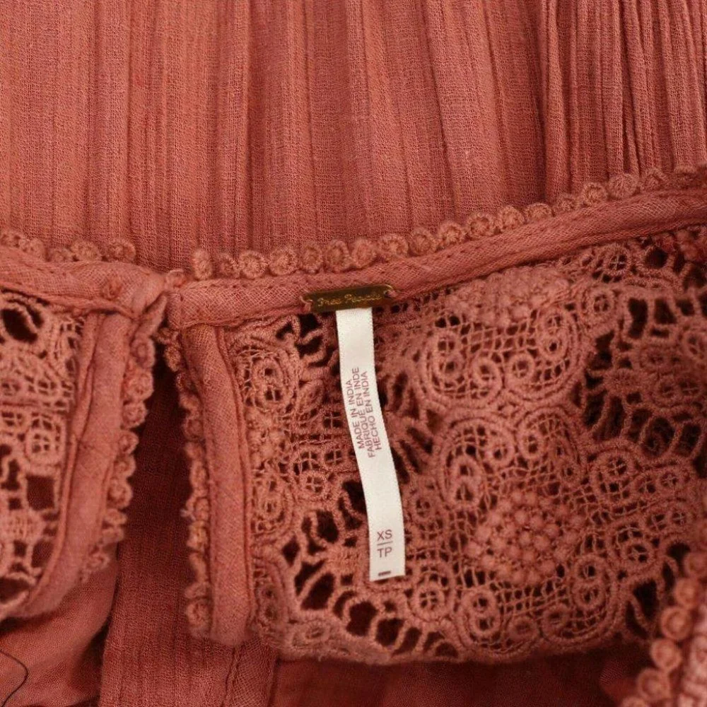 Free People Endless Summer Epic Sunset Cropped Top Crochet Lace Smocke XS
